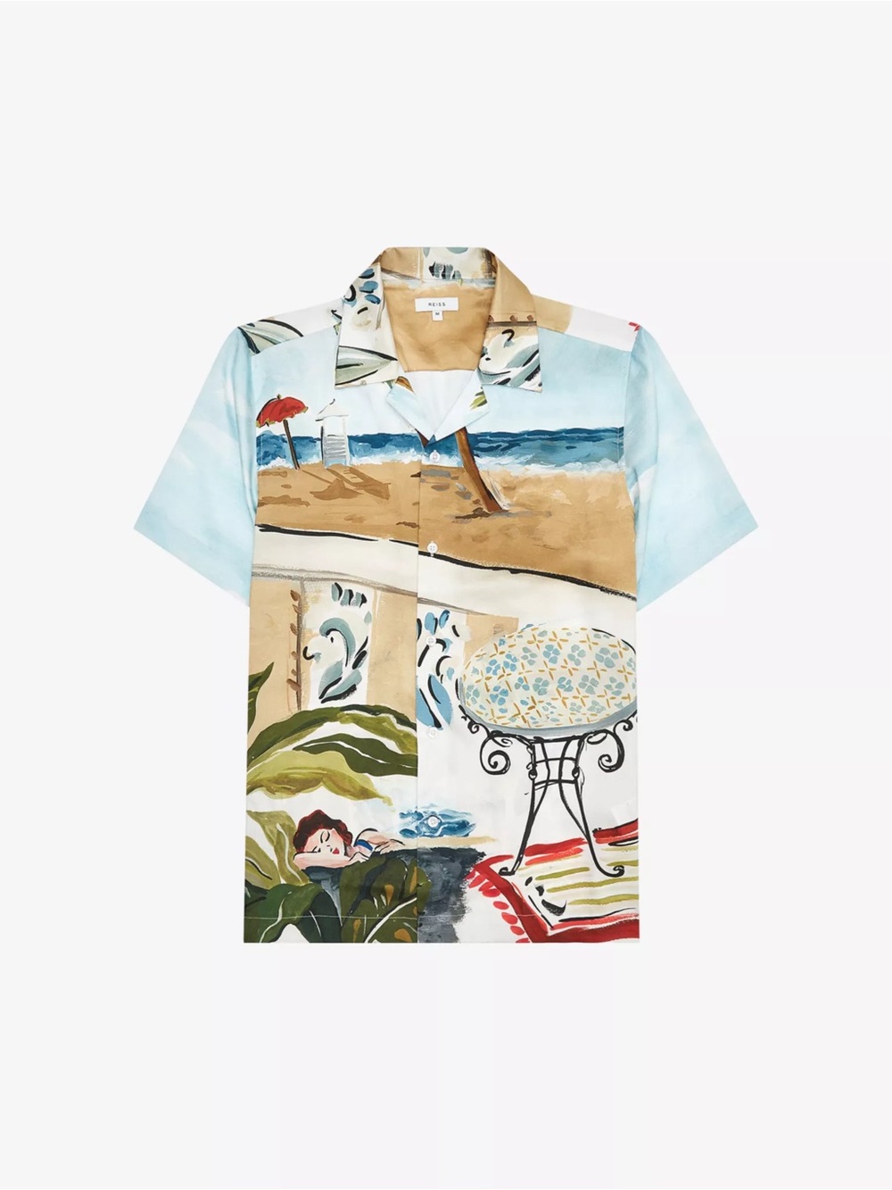 REISS Tomei Hawaiian-print Cuban woven shirt